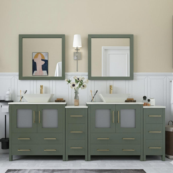 Ravenna 84" Double Sink Bathroom Vanity Combo Set, 10-Drawers, 2-Shelves, 4 Cabinet Engineered Marble Top and Ceramic Sink Bathroom Cabinet with Mirrors - HomeBeyond