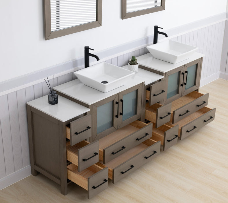 Ravenna 84" Double Sink Bathroom Vanity Combo Set, 10 - Drawers, 2 - Shelves, 4 Cabinet Engineered Marble Top and Ceramic Sink Bathroom Cabinet with Mirrors - HomeBeyond