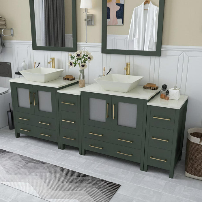 Ravenna 84" Double Sink Bathroom Vanity Combo Set, 10-Drawers, 2-Shelves, 4 Cabinet Engineered Marble Top and Ceramic Sink Bathroom Cabinet with Mirrors - HomeBeyond