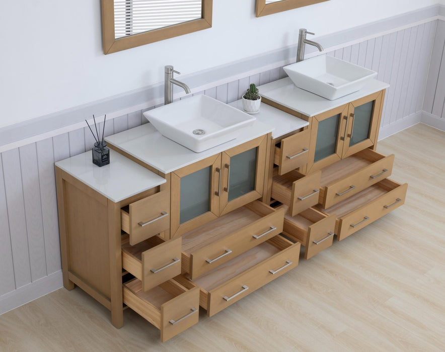 Ravenna 84" Double Sink Bathroom Vanity Combo Set, 10 - Drawers, 2 - Shelves, 4 Cabinet Engineered Marble Top and Ceramic Sink Bathroom Cabinet with Mirrors - HomeBeyond