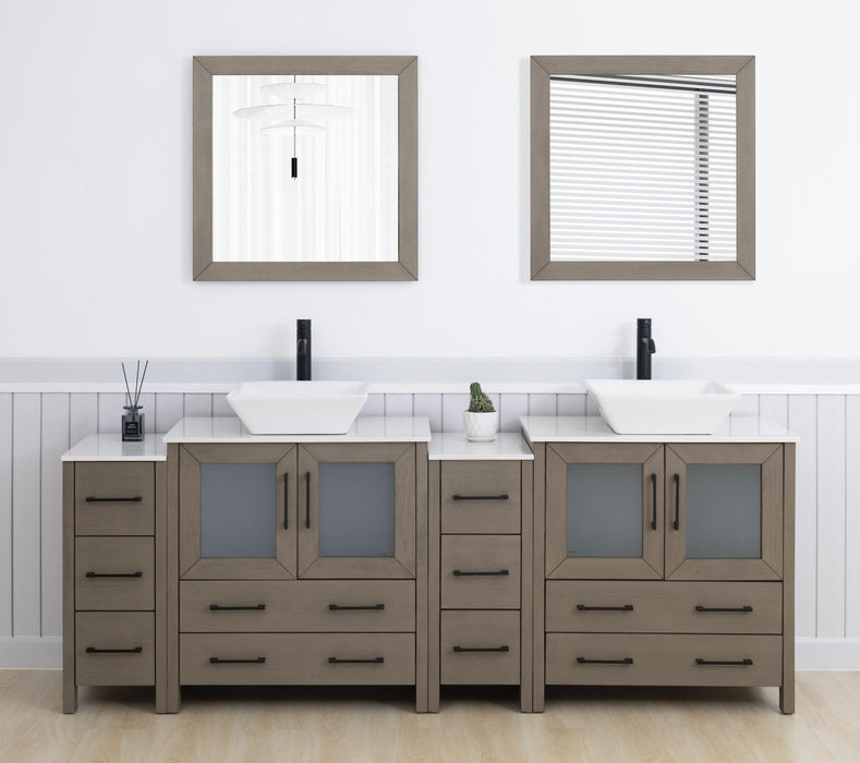 Ravenna 84" Double Sink Bathroom Vanity Combo Set, 10 - Drawers, 2 - Shelves, 4 Cabinet Engineered Marble Top and Ceramic Sink Bathroom Cabinet with Mirrors - HomeBeyond
