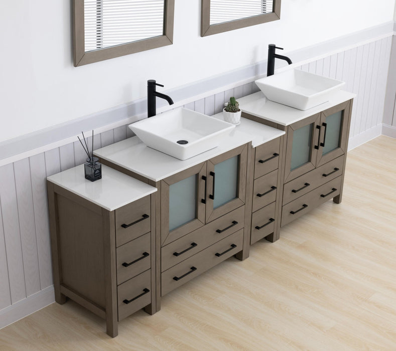 Ravenna 84" Double Sink Bathroom Vanity Combo Set, 10 - Drawers, 2 - Shelves, 4 Cabinet Engineered Marble Top and Ceramic Sink Bathroom Cabinet with Mirrors - HomeBeyond