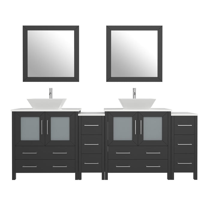 Ravenna 84" Double Sink Bathroom Vanity Combo Set, 10-Drawers, 2-Shelves, 4 Cabinet Engineered Marble Top and Ceramic Sink Bathroom Cabinet with Mirrors - HomeBeyond