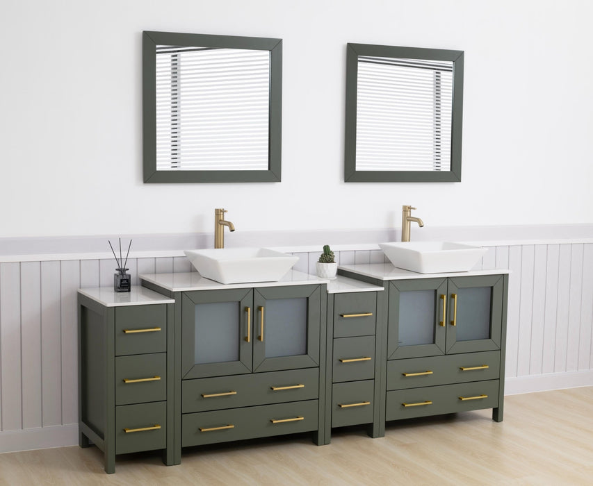 Ravenna 84" Double Sink Bathroom Vanity Combo Set, 10 - Drawers, 2 - Shelves, 4 Cabinet Engineered Marble Top and Ceramic Sink Bathroom Cabinet with Mirrors - HomeBeyond