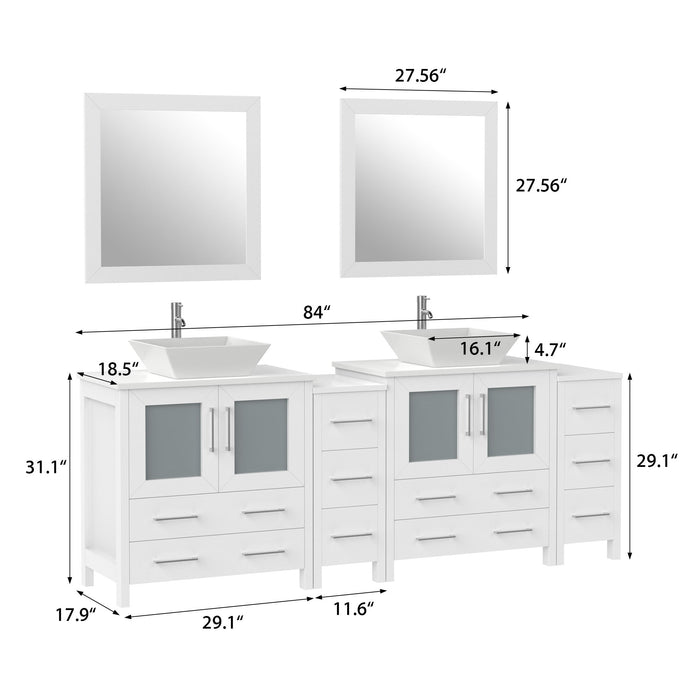 Ravenna 84" Double Sink Bathroom Vanity Combo Set, 10-Drawers, 2-Shelves, 4 Cabinet Engineered Marble Top and Ceramic Sink Bathroom Cabinet with Mirrors - HomeBeyond