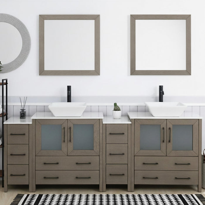 Ravenna 84" Double Sink Bathroom Vanity Combo Set, 10-Drawers, 2-Shelves, 4 Cabinet Engineered Marble Top and Ceramic Sink Bathroom Cabinet with Mirrors - HomeBeyond