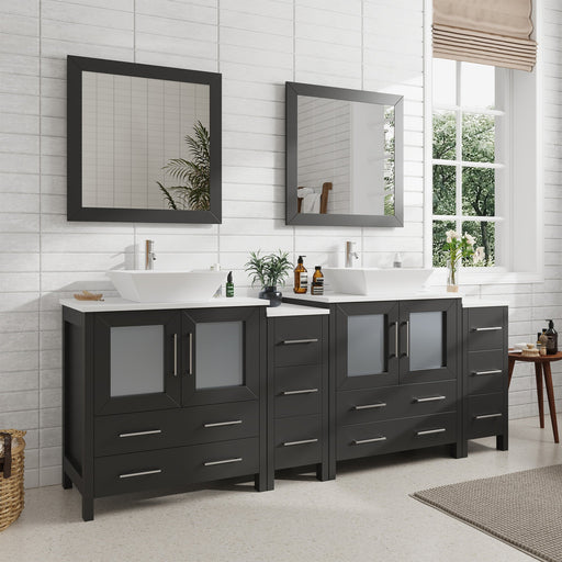 Ravenna 84" Double Sink Bathroom Vanity Combo Set, 10-Drawers, 2-Shelves, 4 Cabinet Engineered Marble Top and Ceramic Sink Bathroom Cabinet with Mirrors - HomeBeyond