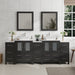 Ravenna 84" Double Sink Bathroom Vanity Combo Set, 13 Drawers, 2 Shelves, 5 Cabinets White Engineered Marble Top and Ceramic Vessel Sink Bathroom Cabinet with Free Mirrors - HomeBeyond