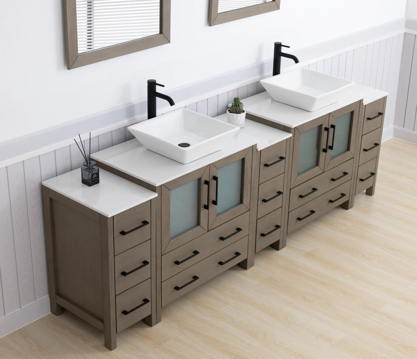 Ravenna 96" Double Sink Bathroom Vanity Combo Set, 13 Drawers 2 Shelves 5 Cabinets Engineered Marble Top and Ceramic Sink Bathroom Cabinet with Mirrors - HomeBeyond