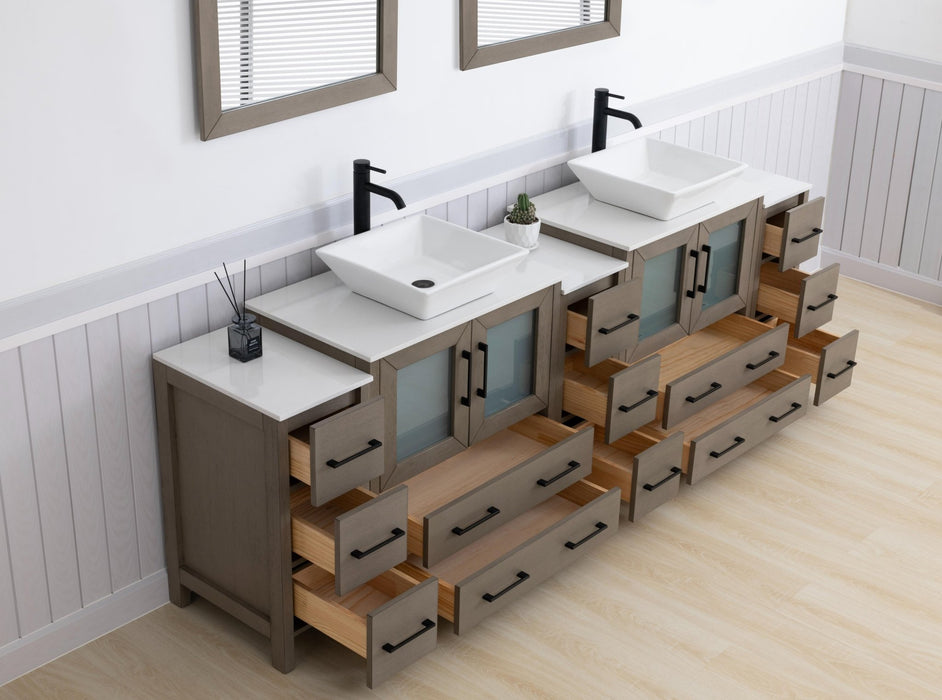 Ravenna 96" Double Sink Bathroom Vanity Combo Set, 13 Drawers 2 Shelves 5 Cabinets Engineered Marble Top and Ceramic Sink Bathroom Cabinet with Mirrors - HomeBeyond