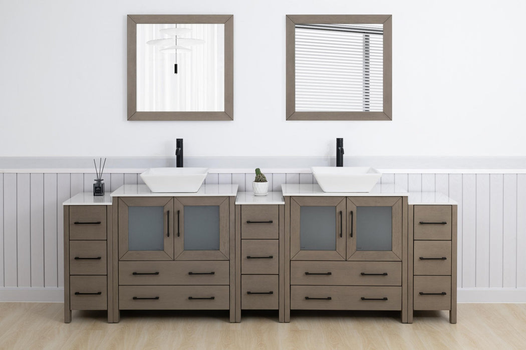 Ravenna 96" Double Sink Bathroom Vanity Combo Set, 13 Drawers 2 Shelves 5 Cabinets Engineered Marble Top and Ceramic Sink Bathroom Cabinet with Mirrors - HomeBeyond