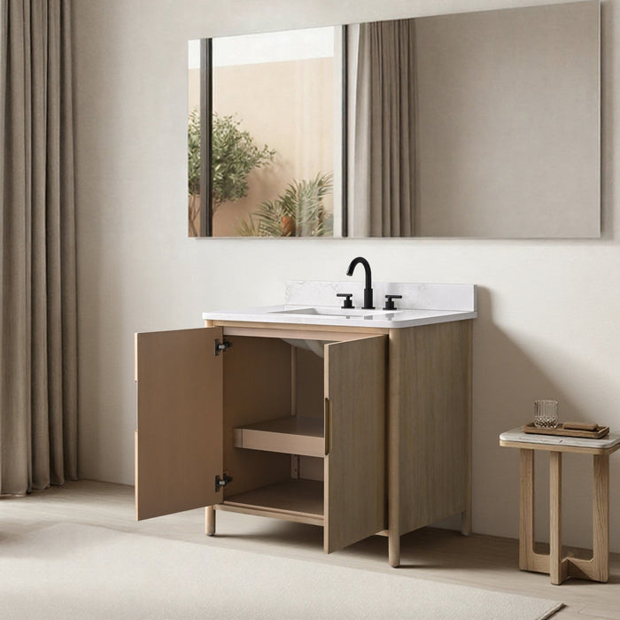 Vanity Art 36" Freestanding Bathroom Vanity with Integrated Finger Pull Doors and Engineered Stone Top - HomeBeyond