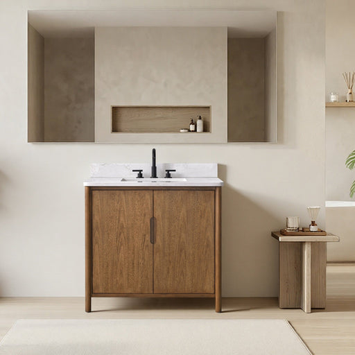 Vanity Art 36" Freestanding Bathroom Vanity with Integrated Finger Pull Doors and Engineered Stone Top - HomeBeyond