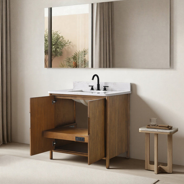 Vanity Art 36" Freestanding Bathroom Vanity with Integrated Finger Pull Doors and Engineered Stone Top - HomeBeyond