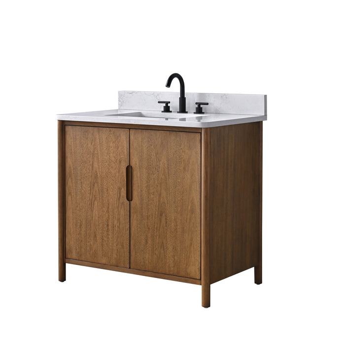 Vanity Art 36" Freestanding Bathroom Vanity with Integrated Finger Pull Doors and Engineered Stone Top - HomeBeyond