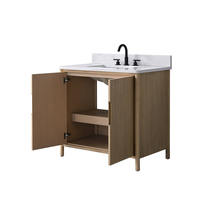 Vanity Art 36" Freestanding Bathroom Vanity with Integrated Finger Pull Doors and Engineered Stone Top - HomeBeyond