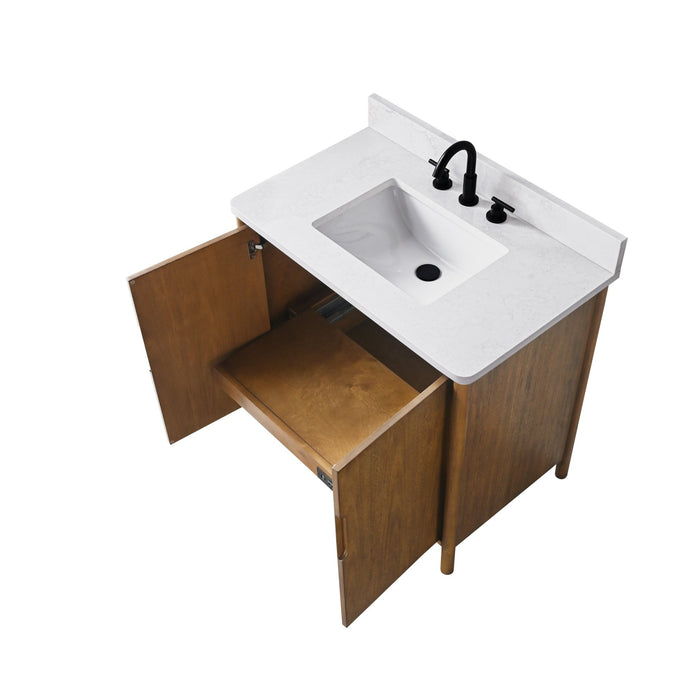 Vanity Art 36" Freestanding Bathroom Vanity with Integrated Finger Pull Doors and Engineered Stone Top - HomeBeyond
