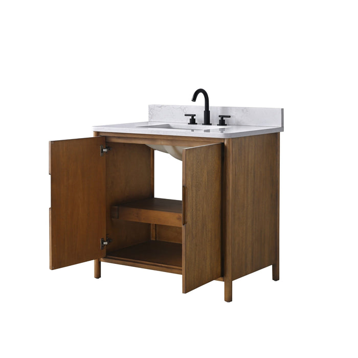 Vanity Art 36" Freestanding Bathroom Vanity with Integrated Finger Pull Doors and Engineered Stone Top - HomeBeyond