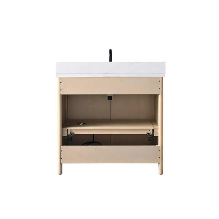 Vanity Art 36" Freestanding Bathroom Vanity with Integrated Finger Pull Doors and Engineered Stone Top - HomeBeyond