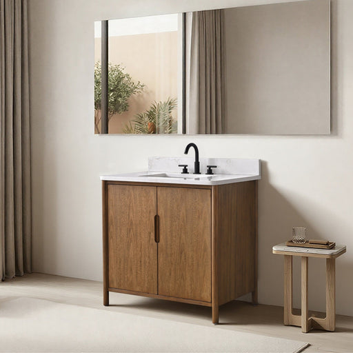 Vanity Art 36" Freestanding Bathroom Vanity with Integrated Finger Pull Doors and Engineered Stone Top - HomeBeyond