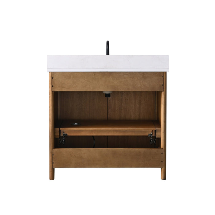 Vanity Art 36" Freestanding Bathroom Vanity with Integrated Finger Pull Doors and Engineered Stone Top - HomeBeyond