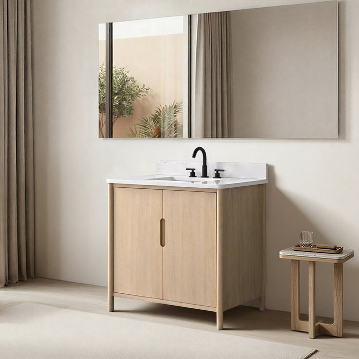 Vanity Art 36" Freestanding Bathroom Vanity with Integrated Finger Pull Doors and Engineered Stone Top - HomeBeyond