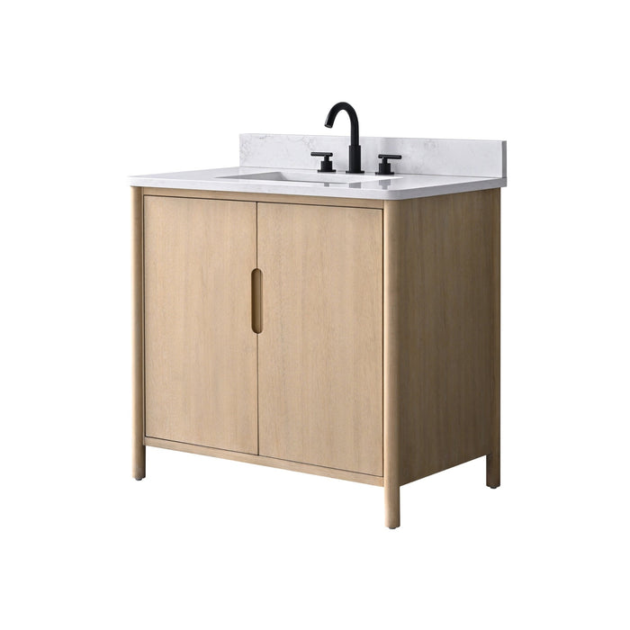 Vanity Art 36" Freestanding Bathroom Vanity with Integrated Finger Pull Doors and Engineered Stone Top - HomeBeyond