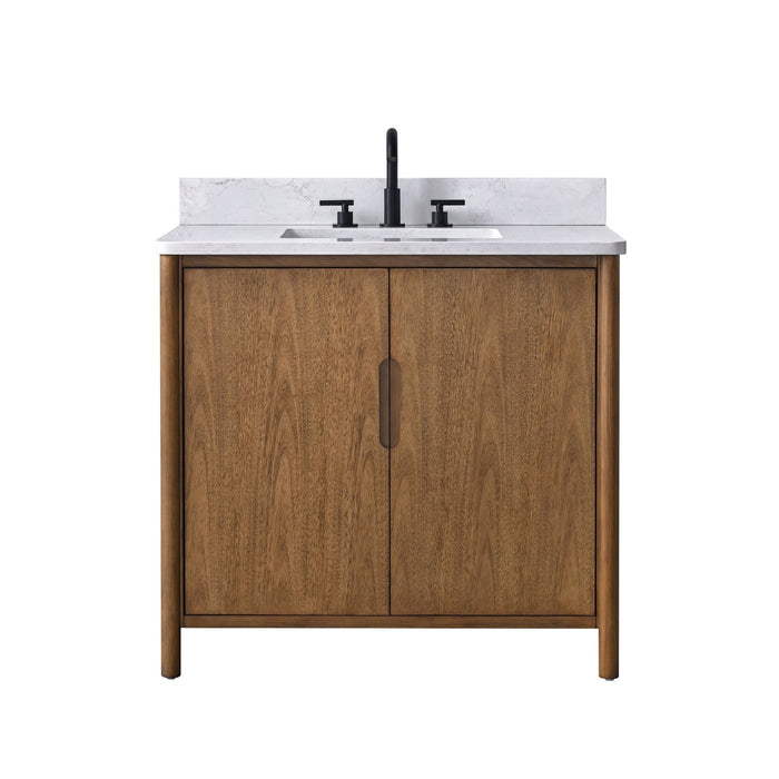 Vanity Art 36" Freestanding Bathroom Vanity with Integrated Finger Pull Doors and Engineered Stone Top - HomeBeyond