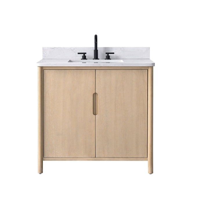 Vanity Art 36" Freestanding Bathroom Vanity with Integrated Finger Pull Doors and Engineered Stone Top - HomeBeyond