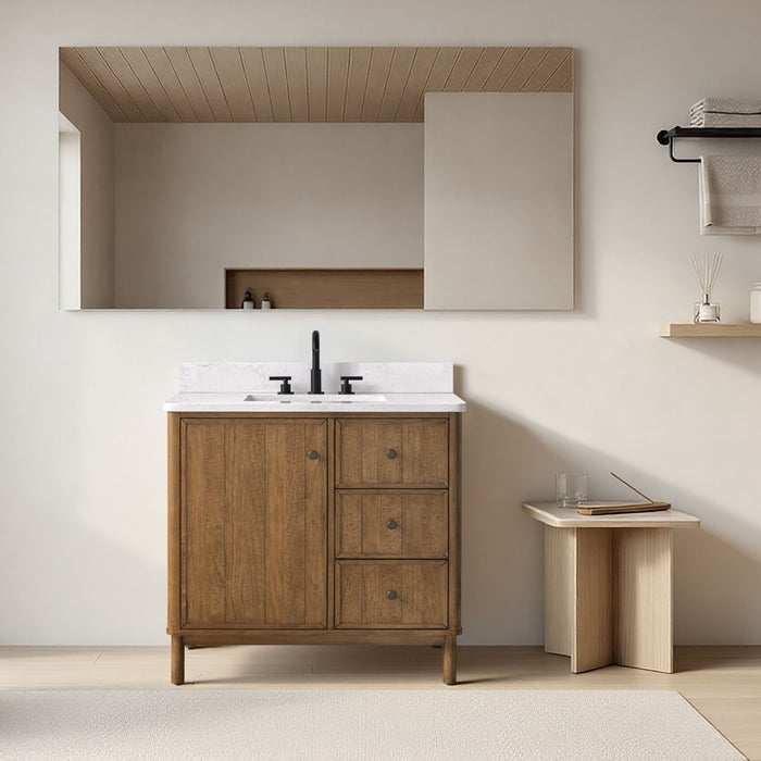 Vanity Art 36" Single Sink Freestanding Bathroom Vanity with Engineered Stone Top - HomeBeyond