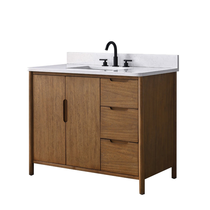 Vanity Art 42" Freestanding Bathroom Vanity with Integrated Finger Pull Doors and Engineered Stone Top - HomeBeyond