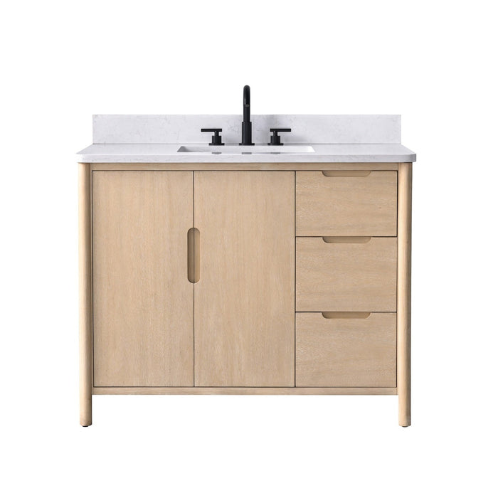 Vanity Art 42" Freestanding Bathroom Vanity with Integrated Finger Pull Doors and Engineered Stone Top - HomeBeyond