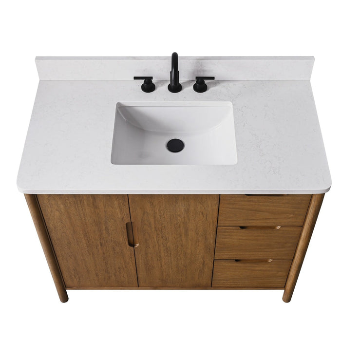 Vanity Art 42" Freestanding Bathroom Vanity with Integrated Finger Pull Doors and Engineered Stone Top - HomeBeyond