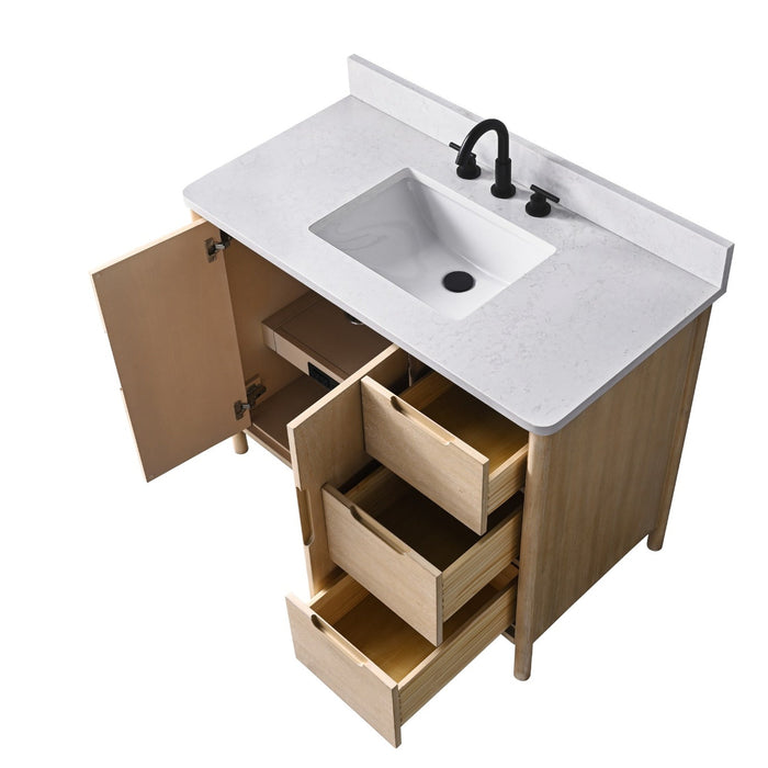 Vanity Art 42" Freestanding Bathroom Vanity with Integrated Finger Pull Doors and Engineered Stone Top - HomeBeyond