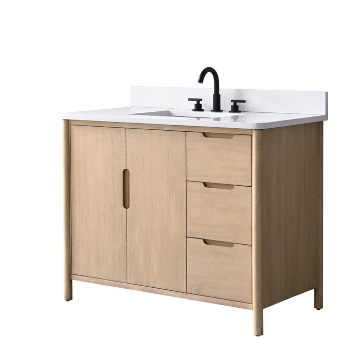 Vanity Art 42" Freestanding Bathroom Vanity with Integrated Finger Pull Doors and Engineered Stone Top - HomeBeyond