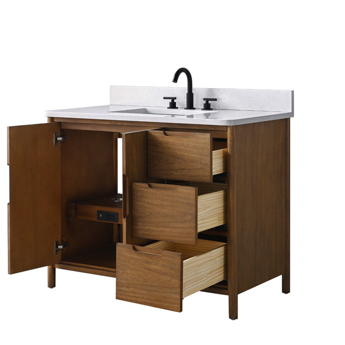 Vanity Art 42" Freestanding Bathroom Vanity with Integrated Finger Pull Doors and Engineered Stone Top - HomeBeyond