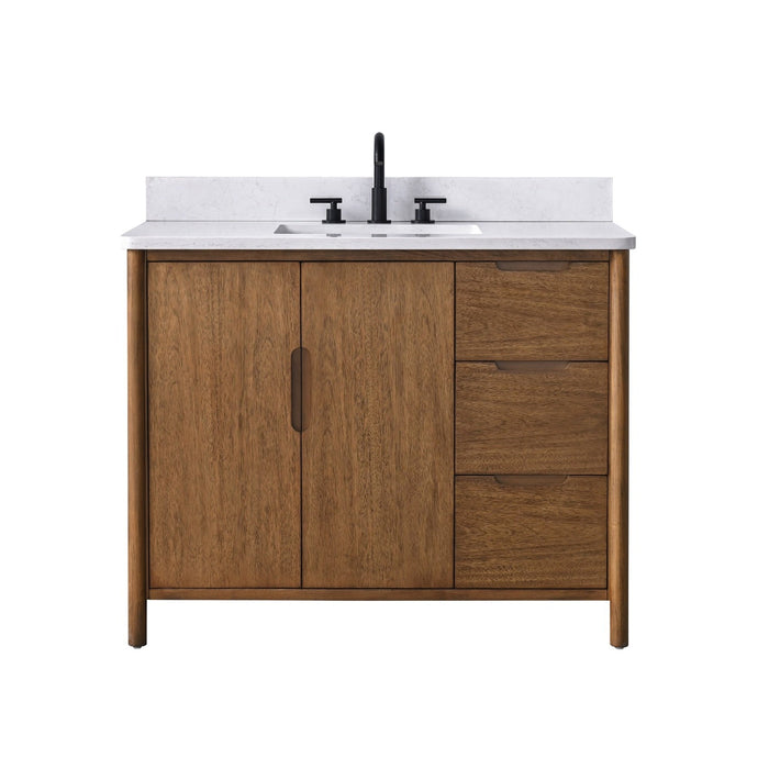 Vanity Art 42" Freestanding Bathroom Vanity with Integrated Finger Pull Doors and Engineered Stone Top - HomeBeyond