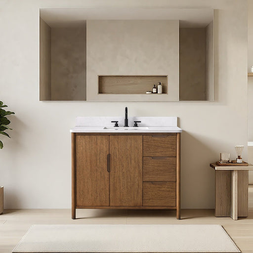 Vanity Art 42" Freestanding Bathroom Vanity with Integrated Finger Pull Doors and Engineered Stone Top - HomeBeyond