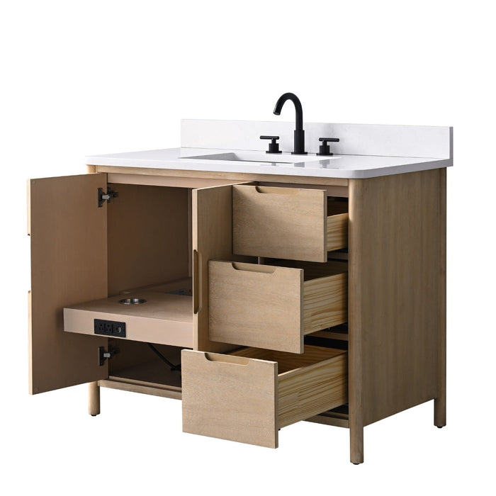 Vanity Art 42" Freestanding Bathroom Vanity with Integrated Finger Pull Doors and Engineered Stone Top - HomeBeyond