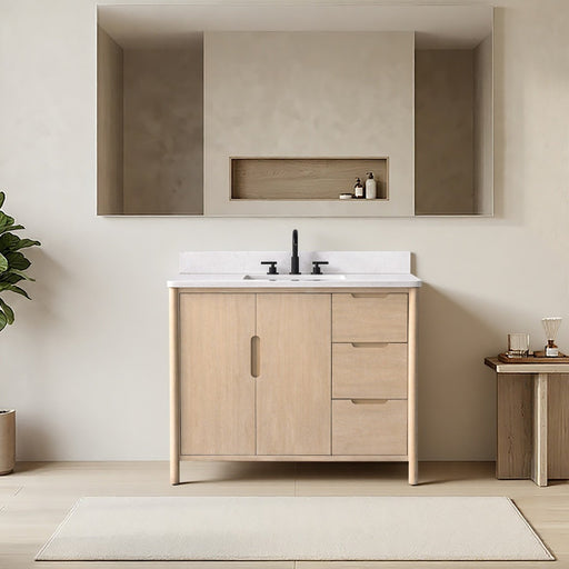 Vanity Art 42" Freestanding Bathroom Vanity with Integrated Finger Pull Doors and Engineered Stone Top - HomeBeyond