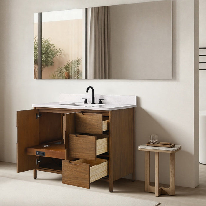 Vanity Art 42" Freestanding Bathroom Vanity with Integrated Finger Pull Doors and Engineered Stone Top - HomeBeyond