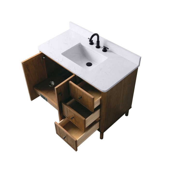 Vanity Art 42" Single Sink Freestanding Bathroom Vanity with Engineered Stone Top - HomeBeyond