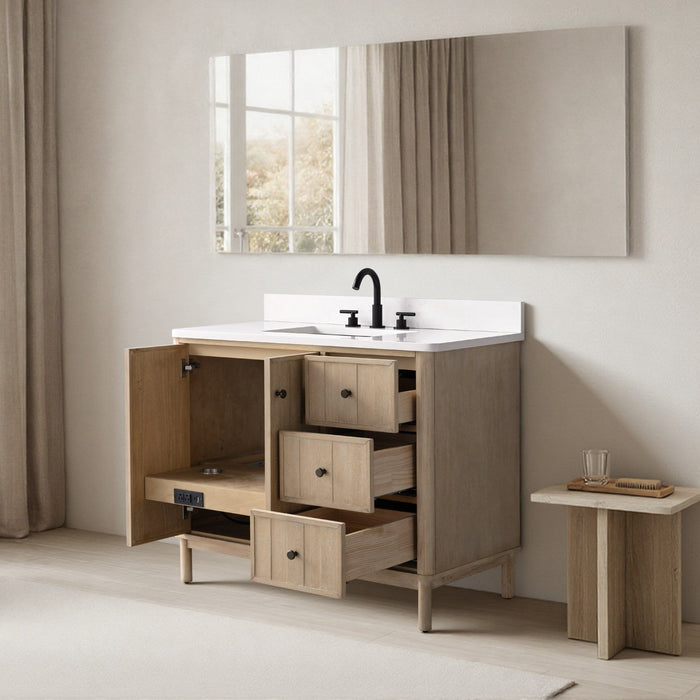 Vanity Art 42" Single Sink Freestanding Bathroom Vanity with Engineered Stone Top - HomeBeyond