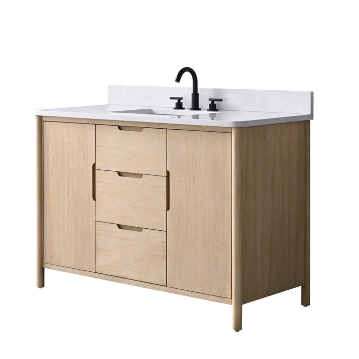 Vanity Art 48" Freestanding Bathroom Vanity with Integrated Finger Pull Doors and Engineered Stone Top - HomeBeyond