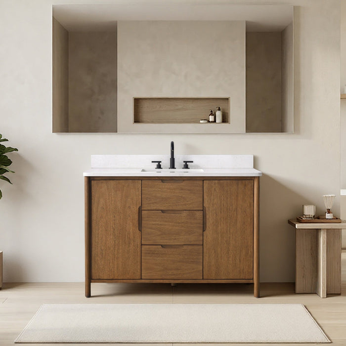 Vanity Art 48" Freestanding Bathroom Vanity with Integrated Finger Pull Doors and Engineered Stone Top - HomeBeyond