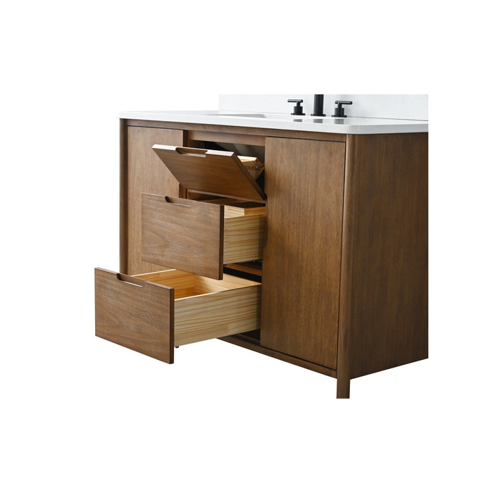 Vanity Art 48" Freestanding Bathroom Vanity with Integrated Finger Pull Doors and Engineered Stone Top - HomeBeyond
