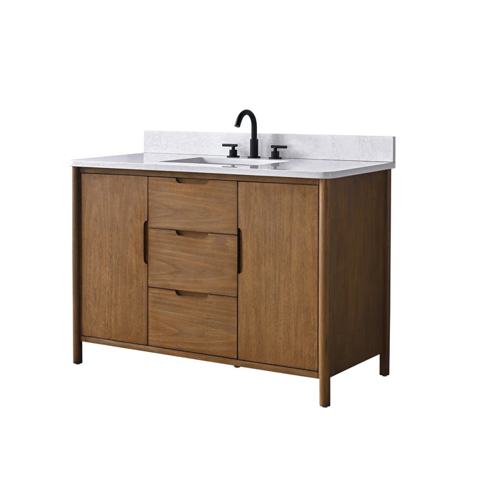 Vanity Art 48" Freestanding Bathroom Vanity with Integrated Finger Pull Doors and Engineered Stone Top - HomeBeyond