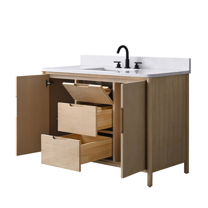 Vanity Art 48" Freestanding Bathroom Vanity with Integrated Finger Pull Doors and Engineered Stone Top - HomeBeyond