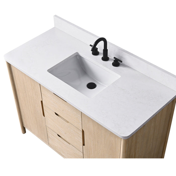 Vanity Art 48" Freestanding Bathroom Vanity with Integrated Finger Pull Doors and Engineered Stone Top - HomeBeyond