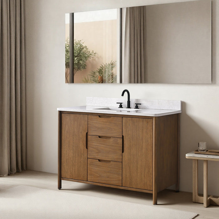Vanity Art 48" Freestanding Bathroom Vanity with Integrated Finger Pull Doors and Engineered Stone Top - HomeBeyond